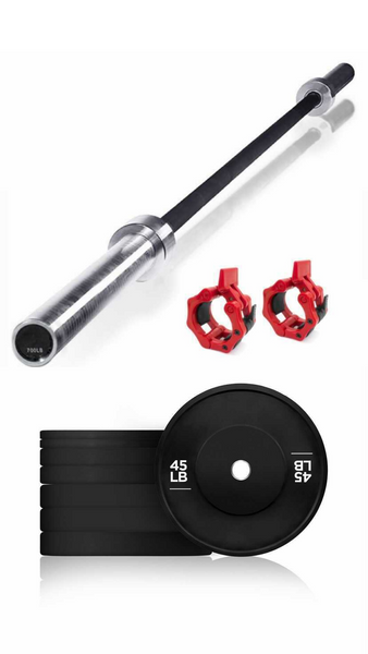 Olympic Standard Barbell with 230lb Bumper Plate Set